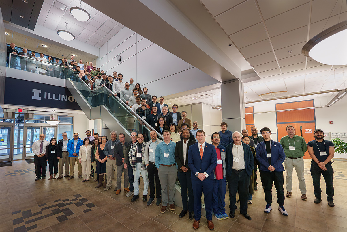 large group of people standing on a staircase