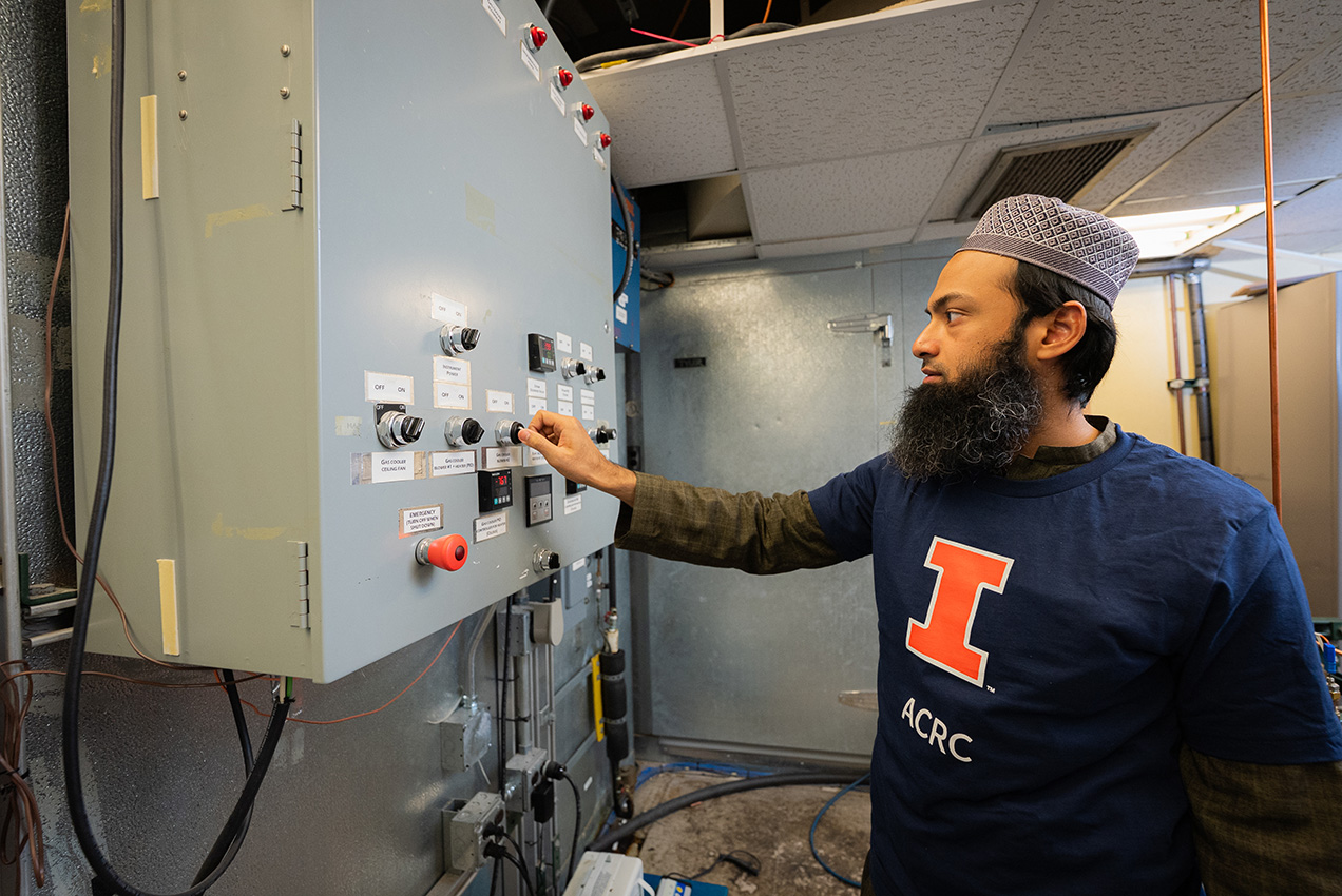 male student at equipment